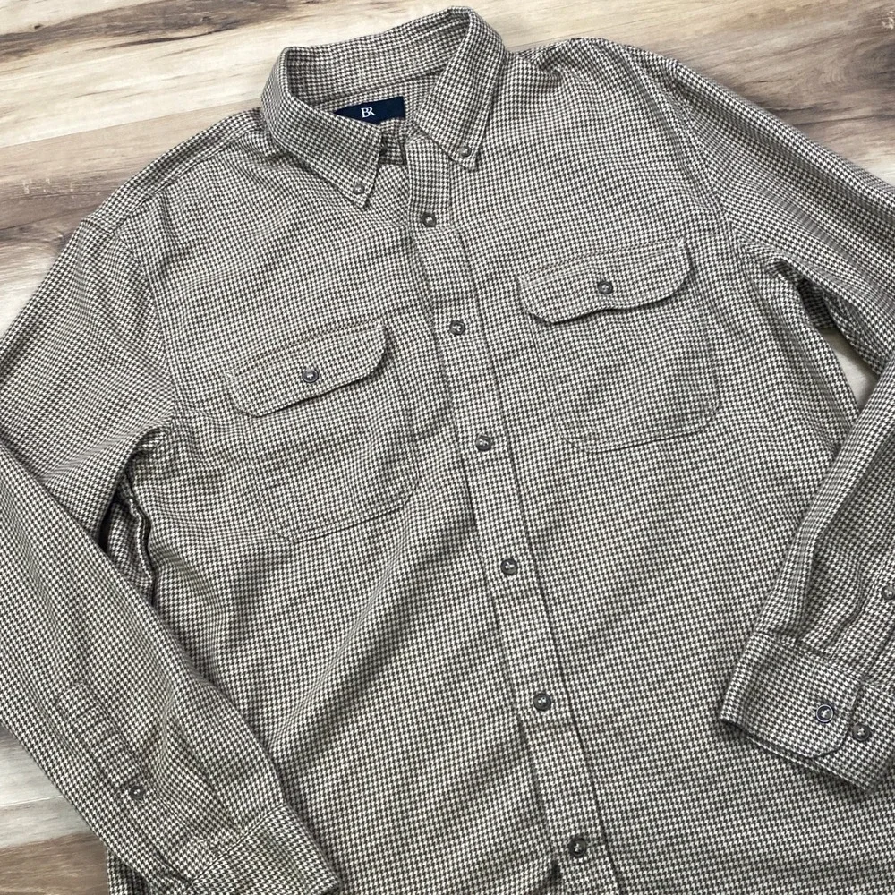 Banana Republic Flannel Shirt Mens L Houndstooth Expedition Cotton Standard Fit